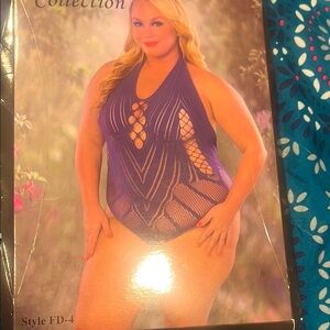 OSFA Purple Halter Fishnet Bodysuit